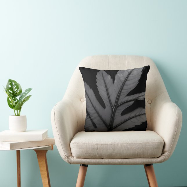 Black Bold Leaf Design  Throw Pillow (Chair)