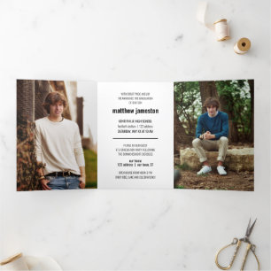 Black Bold & Modern Photo Graduation Tri-Fold Invitation