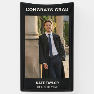 Black Bold Photo Congrats Grad Graduation Party Banner
