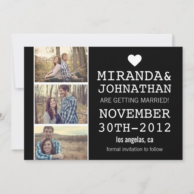 Black Bold Photo Strip Save The Date Invites (Front)