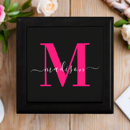 Black & Bold Pink Monogram Typography Name Gift Box