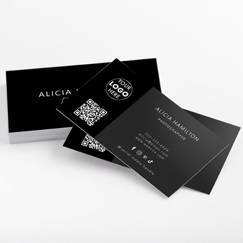 Black  Bold  QR Code  Logo  Sleek Modern Business Card