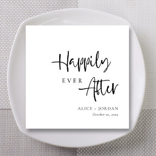 Black Bold Script Happily Ever After Wedding Napkins