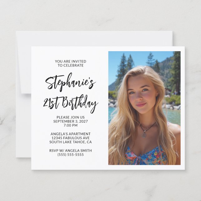 Black Bold Script Photo 21st Birthday (Front)