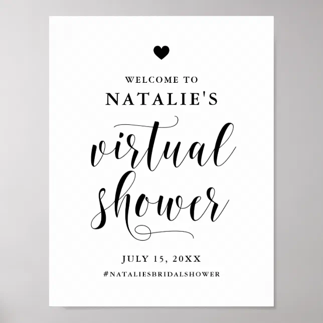 Black Bold Script Virtual Bridal Shower Welcome Poster | Zazzle