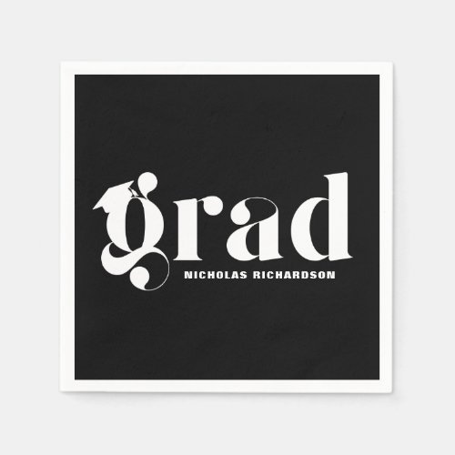 Black Bold Typography Graduation Cap Custom Napkins