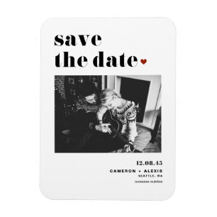 Black Bold Typography Heart Photo Save the Date Magnet