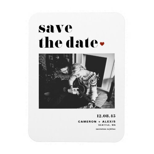 Black Bold Typography Heart Photo Save the Date Magnet
