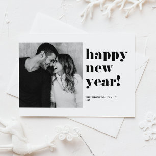 Black Bold Typography Photo Happy New Year Holiday Postcard