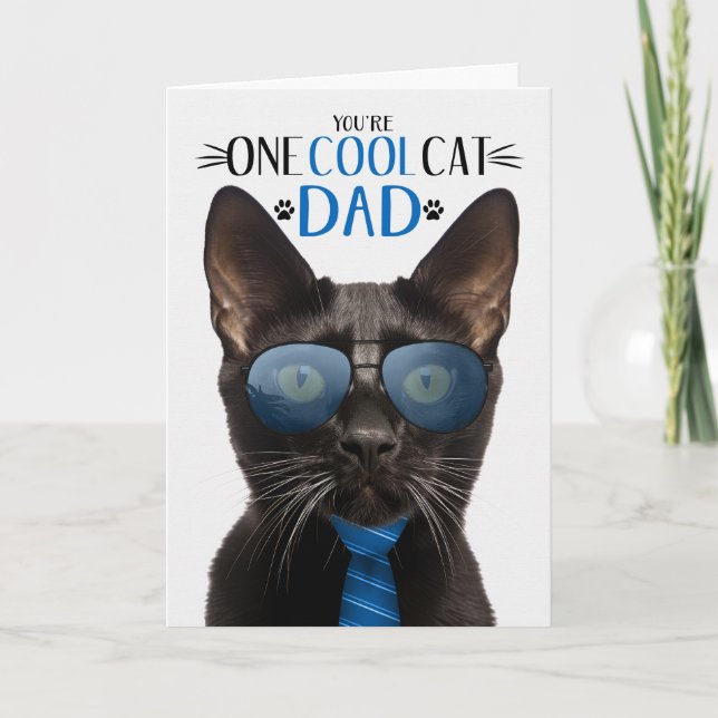 Black Bombay Cat Father's Day One Cool Cat Holiday Card (Front)