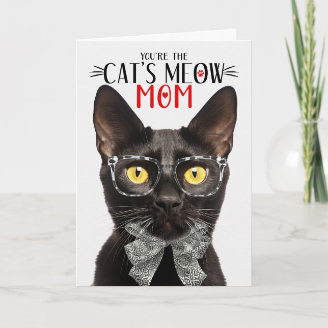 Black Bombay Cat for Pet Mom on Mother's Day Holiday Card (Front)