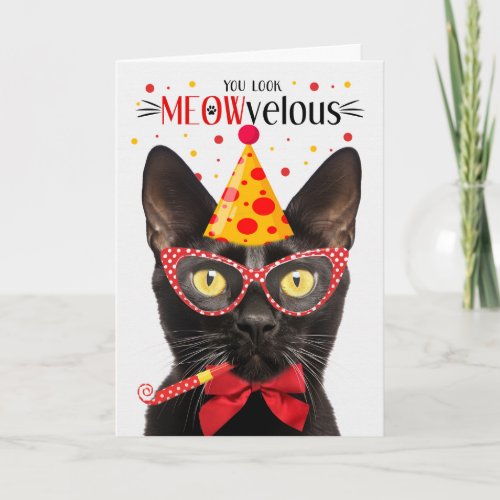 Black Bombay Cat MEOWvelous Birthday Card
