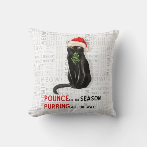 Black Bombay Cat Watercolor Christmas Throw Pillow