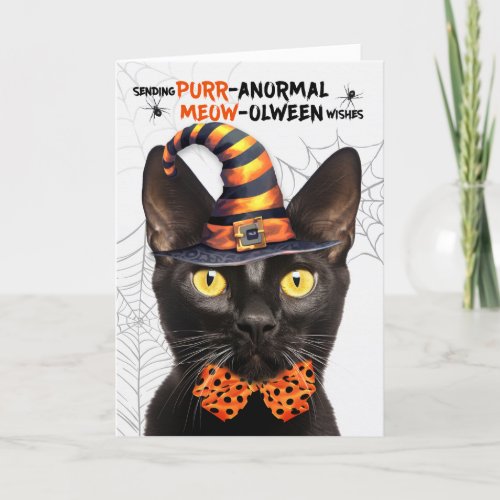 Black Bombay Halloween Cat PURRanormal MEOWolween Holiday Card