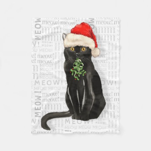 Black Bombay Santa Cat Christmas Fleece Blanket