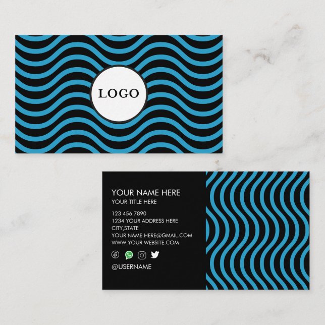 Black Bondi Blue Wave Design Business Card (Front/Back)