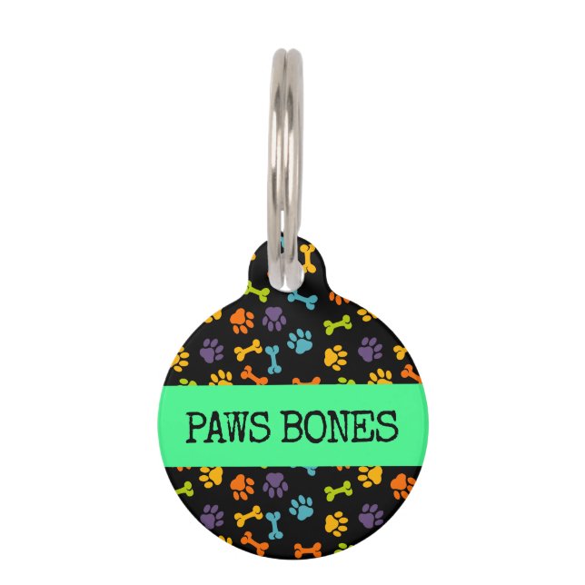 Black Bones Paws Pet ID Tag (Front)
