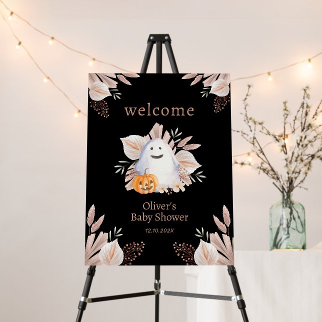 Black Boo Boho Ghost Baby Shower Welcome Sign (In Situ (Stand))