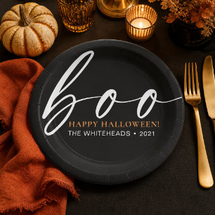 Black Boo Happy Halloween Family Paper Plates