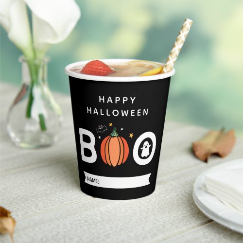Black Boo Pumpkin  Ghost Happy Halloween Paper Cups