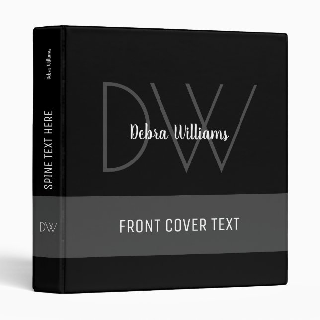 black-book custom monogram modern & elegant 3 ring binder (Front/Spine)