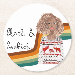 Black Book Lover Blonde Curly Hair Round Paper Coaster
