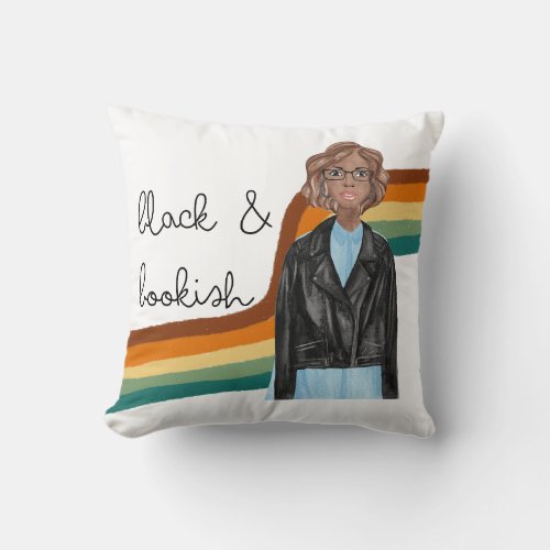 Black Book Lover Girl With Glasses Throw Pillow