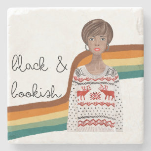Black Book Lover Girl with Pixie Haircut Stone Coaster