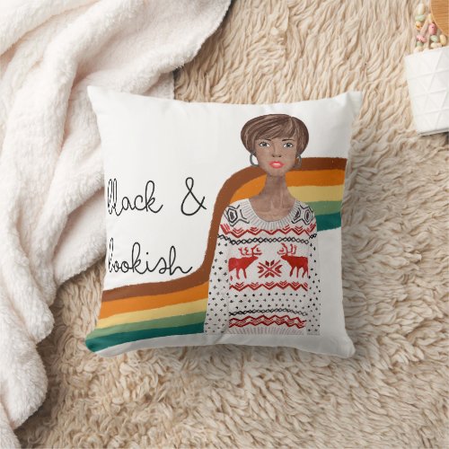 Black Book Lover Girl with Pixie Haircut  Throw Pillow