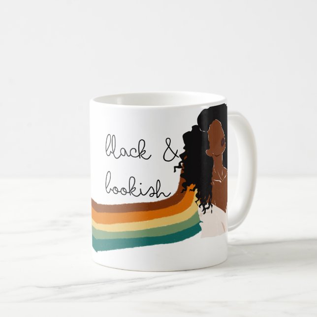 Black & Bookish Curly Hair Mug (Front Right)