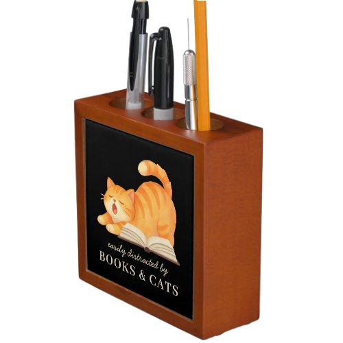 Black Bookish Ginger Cat Funny Book Lover Saying Desk Organizer