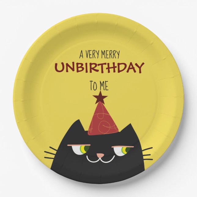 Black Booo The Cat , Cartoon Doodle Funny Birthday Paper Plates (Front)