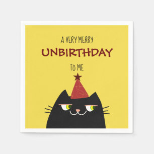 Black Booo The Cat , Funny Cartoon Doodle Yellow Napkins