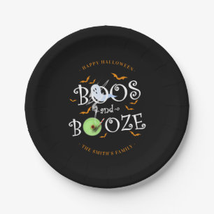 Black Boos & Booze Halloween Party Paper Plates