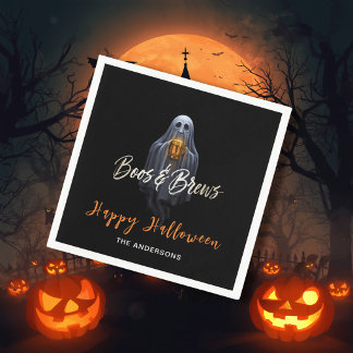 Black Boos & Brews Ghost Halloween Napkins