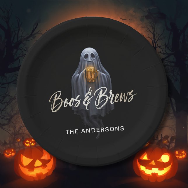 Black Boos & Brews Ghost Halloween Paper Plates (Creator Uploaded)