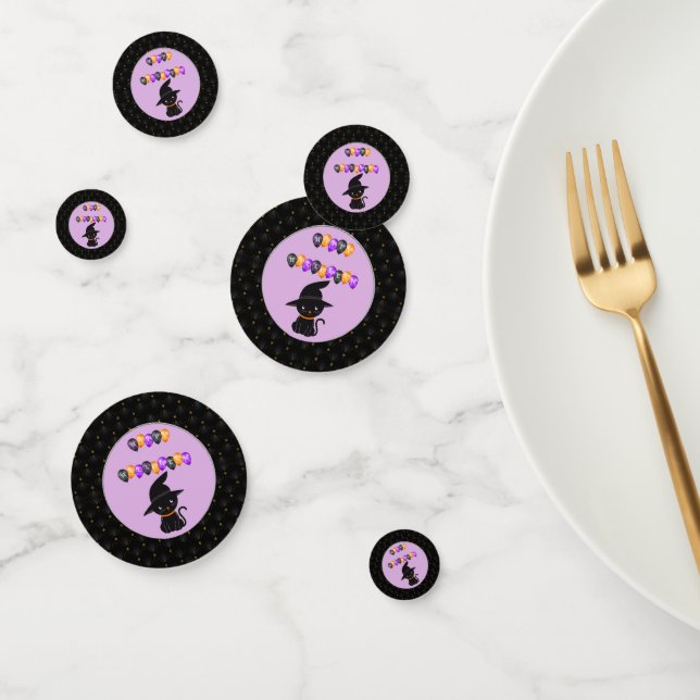Black Border Black Cat Happy Halloween Balloons Confetti (Group)