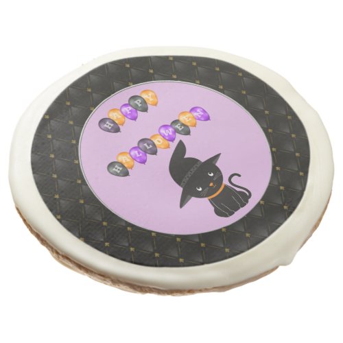 Black Border Black Cat Happy Halloween Balloons Sugar Cookie