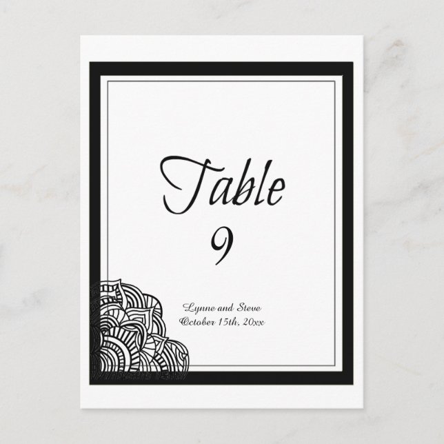 Black Border Black Medallion Table Seating Card (Front)