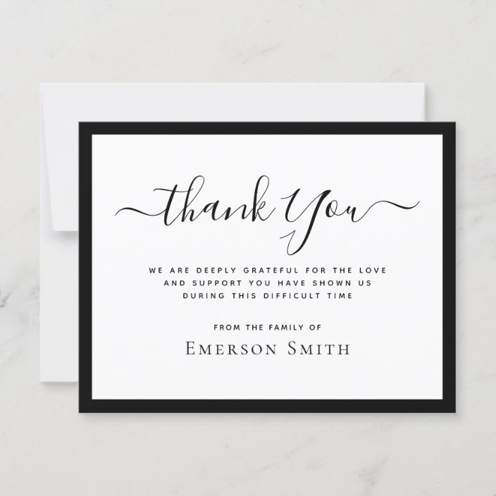 Black border calligraphy sympathy thank you card | Zazzle