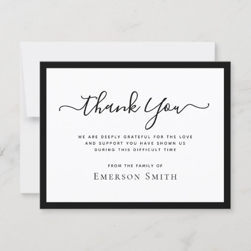 Black border calligraphy sympathy thank you card | Zazzle