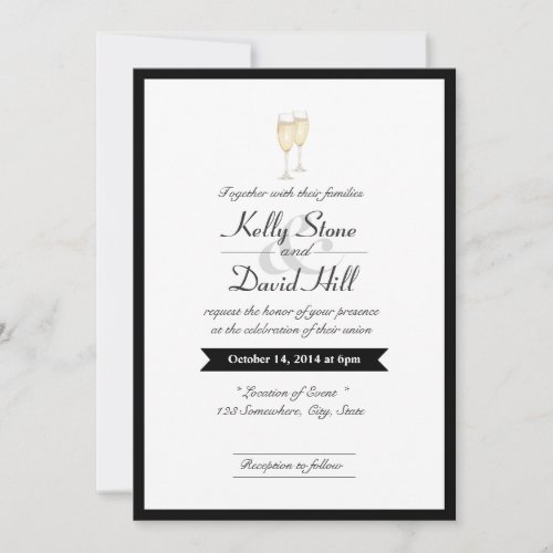 Black Border Champagne Toast Wedding Invitations