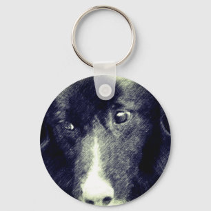 Black Border Collie Animal Art Keychain