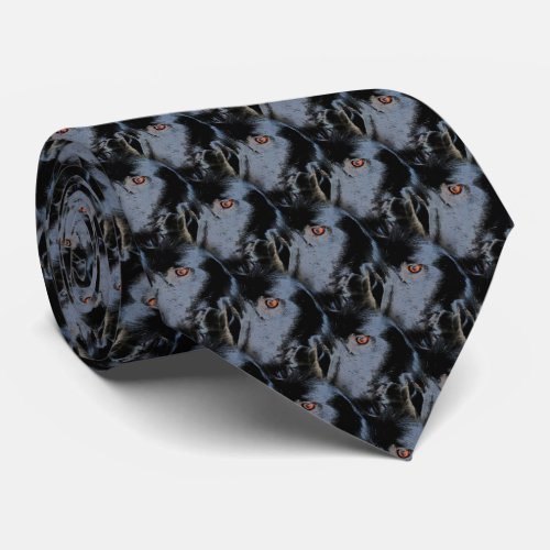 Black Border Collie Dog Face Animal Art Pattern Neck Tie