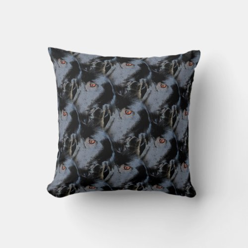 Black Border Collie Dog Face Animal Art Pattern Throw Pillow