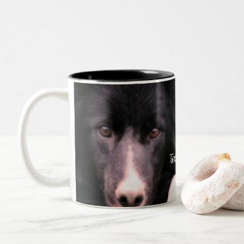 Black Border Collie Face Personalized Two-tone Coffee Mug by SmilinEyesTreasures at Zazzle