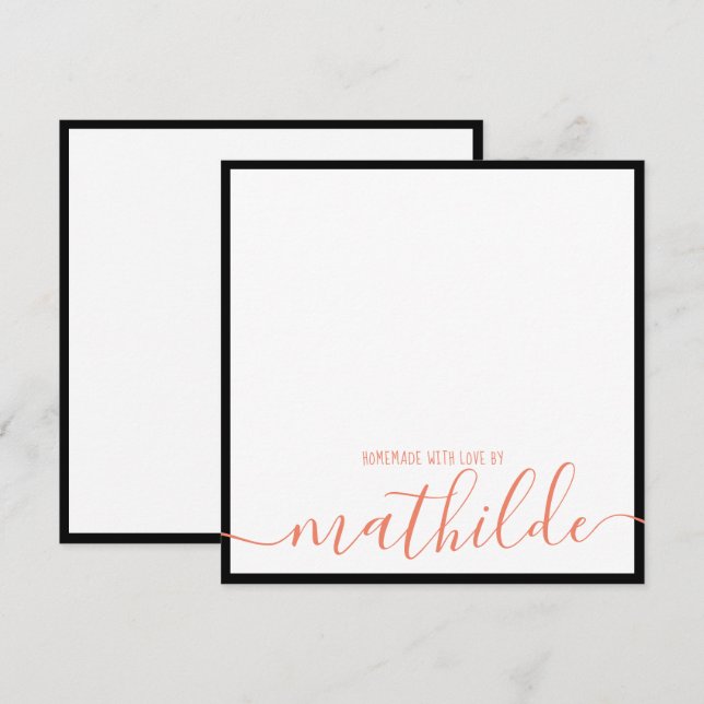 Black Border Coral Script Bridal Shower Note Card (Front/Back)