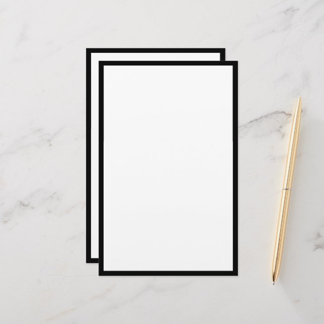 Black Border Edges White Blank Classy Custom Stationery (Front/Back In Situ)
