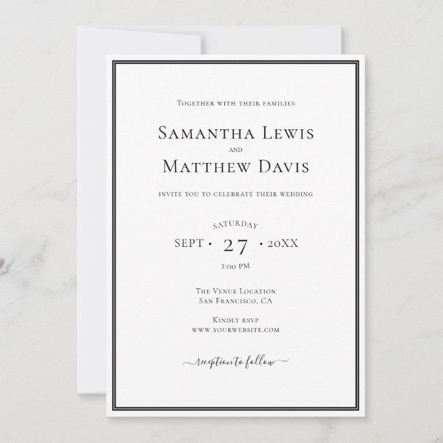 Black Border Elegant Formal All In One Wedding  Invitation (Front)
