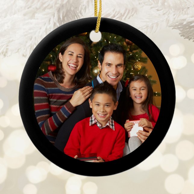 Black Border Family Photo Ceramic Ornament (Family Photo Ornament)